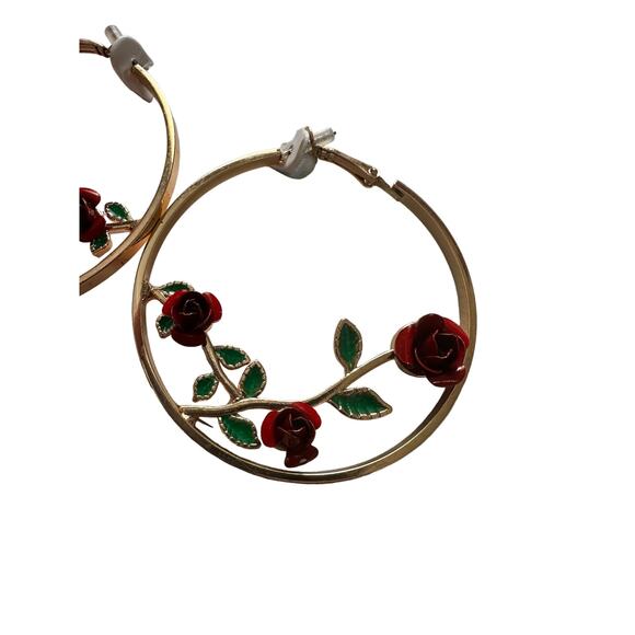Rose Flower Hoop Earrings NWT - Picture 3 of 7